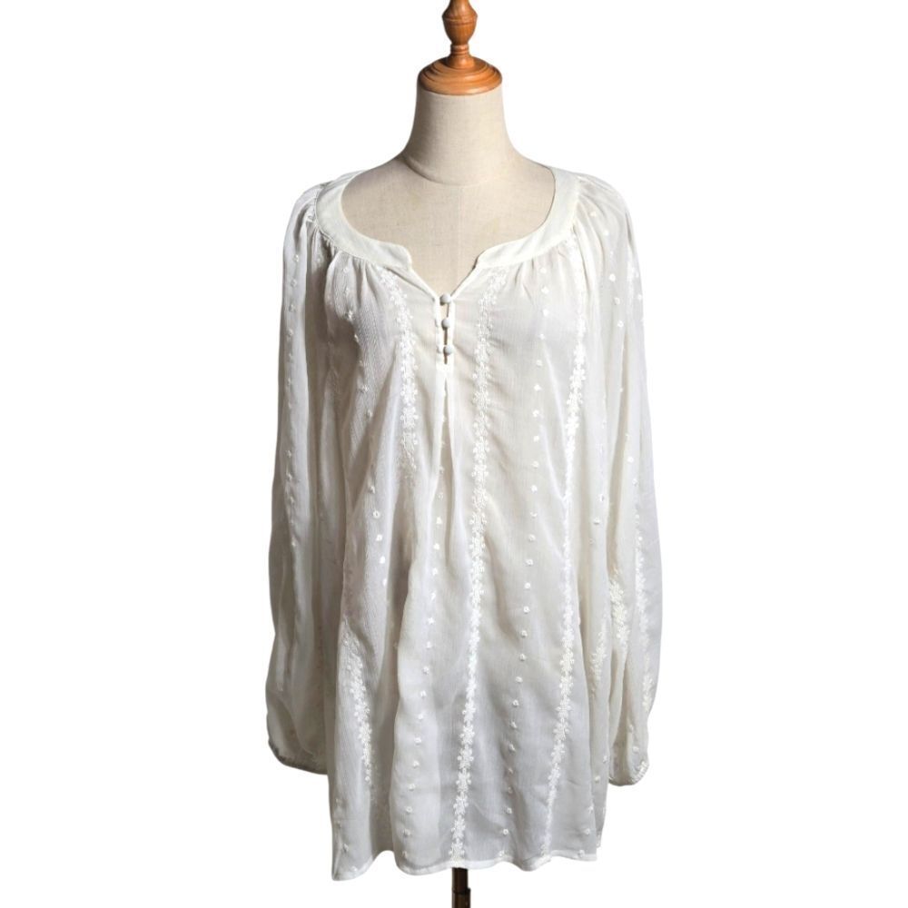 Indigo Soul Sheer White Boho Blouse Plus Size